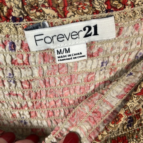 Forever 21 medium smocked waist maxi hippie skirt raw hem - Picture 4 of 5